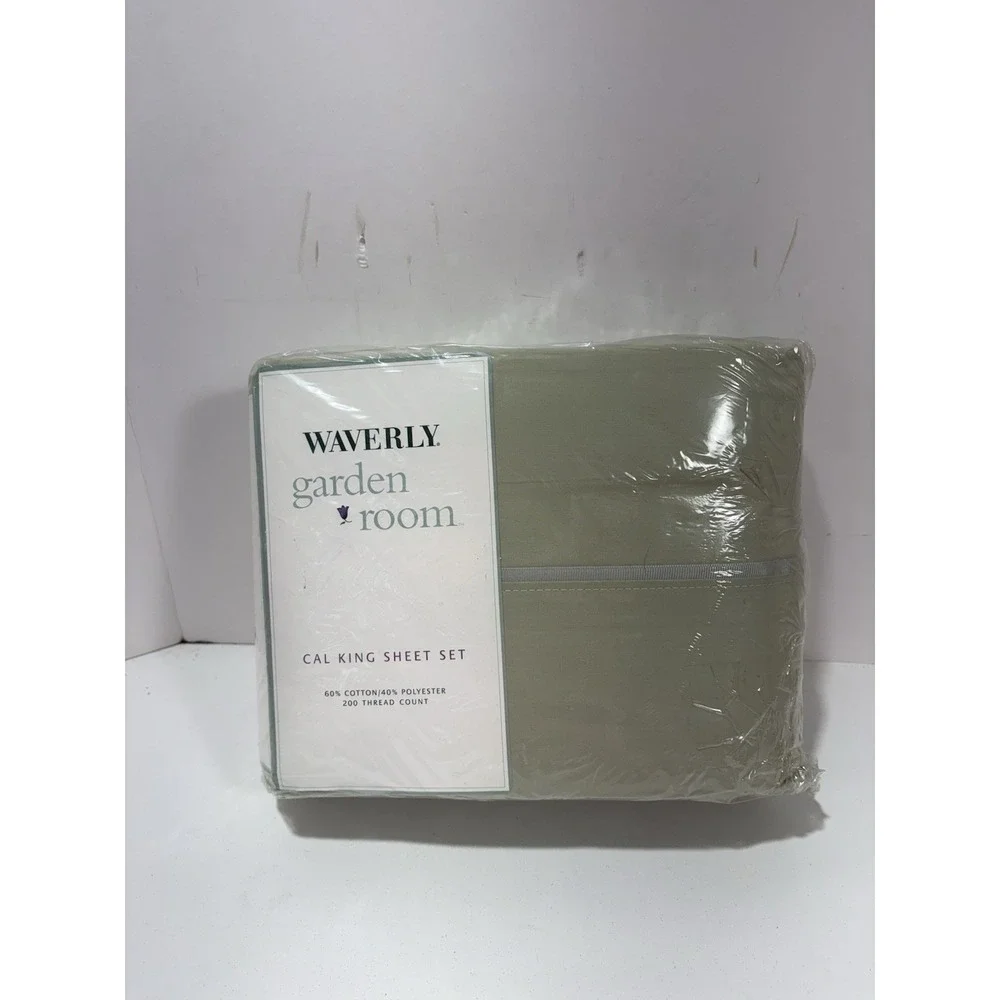 Waverly Garden‎ Room Cal King sheet set Solid Green 200 thread count Vintage New